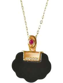 1 件 100 年幸運雲雲和鋰紫玉如意鎖吊墜項鍊,鍍銀,仿古金色飾面,適合女士日常佩戴 - 金黃色 - 查看 5