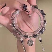 1pc Creative & High-End Geometric Color Blocking Ice Crack Patterned Tassel Pendant Adjustable Bracelet For Women, Birthday/Everyday Gift - Multicolor - View 4