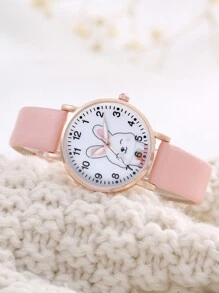 1入兒童兔子卡通石英手錶和1入手鐲 - 粉色 - 查看 3