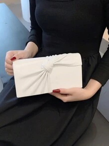 女士時尚的皮革扭結設計蓋子手拿包,白色新娘派對晚宴包鏈條款 - 白色 - 查看 1