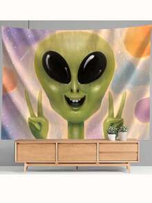 1pc Colorful Polyester Tapestry With Alien Astronaut Design, Perfect As Party Decor Or Outdoor/Home Wall Hanging With Free Installation Kit - Multicolor - View 7