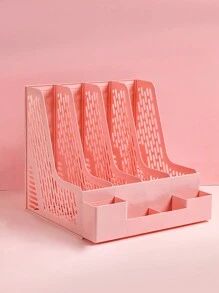1pc Desktop Book & File Organizer, Desk Shelf, Stand, Compartment, Plastic Tray, Storage Box, Magazine Rack - Pink - View 6