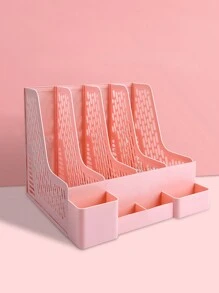 1pc Desktop Book & File Organizer, Desk Shelf, Stand, Compartment, Plastic Tray, Storage Box, Magazine Rack - Pink - View 5