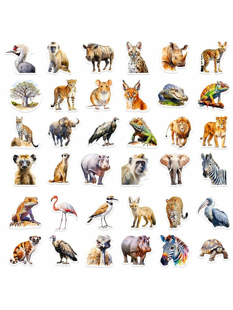 50 adesivi animali impermeabili per laptop con bottiglia d'acqua, adesivo in vinile con animali della foresta pluviale tropicale per cani e gatti per bambini, adolescenti e adulti  26