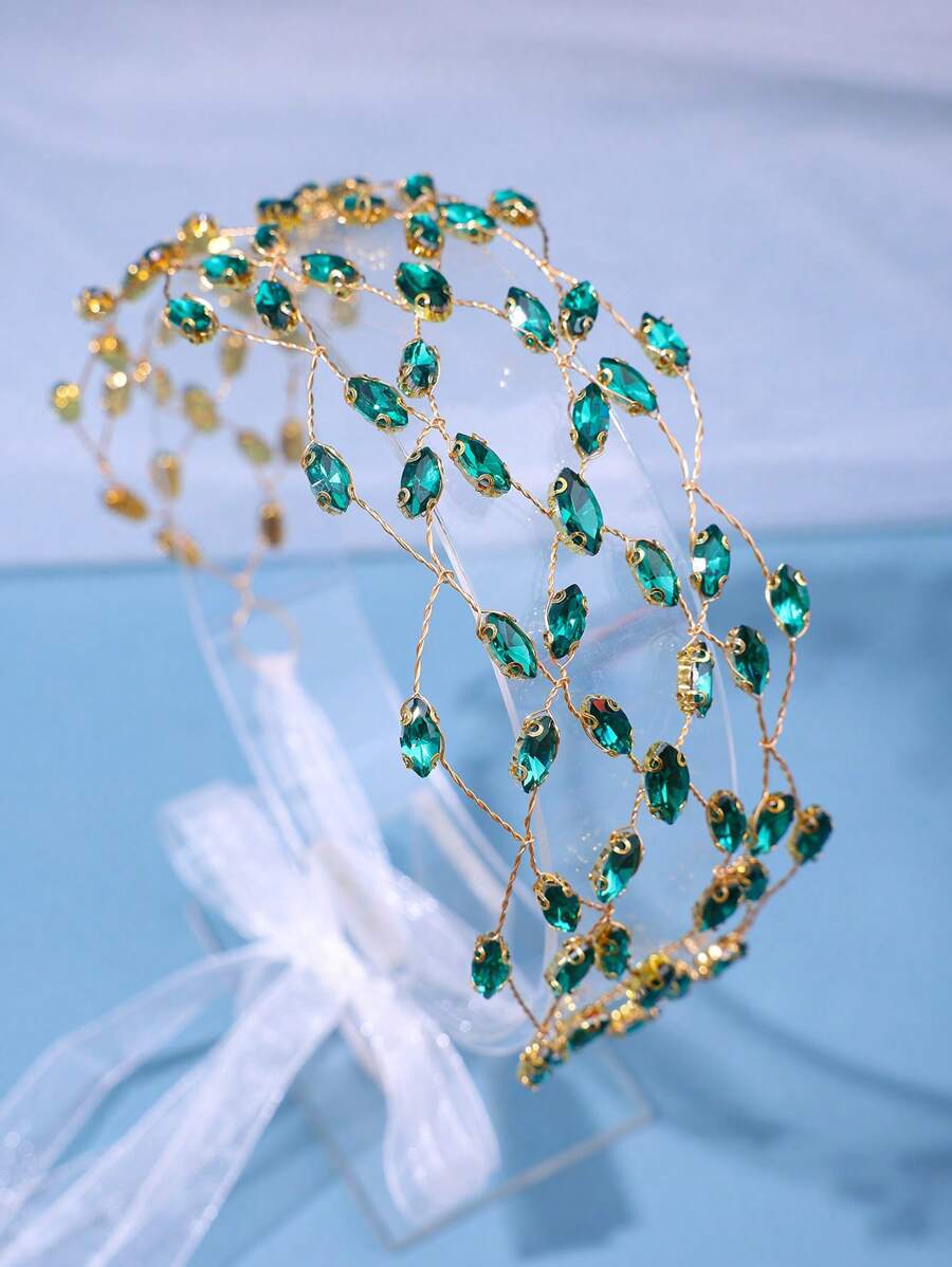 1入組女士簡單公主風格鑲鑽頭箍,精緻的頭髮配件,適用於婚禮、派對和日常穿著。 - 綠色 - 查看 1