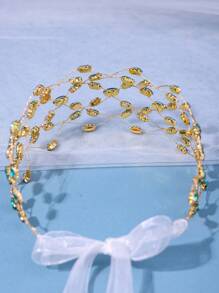 1入組女士簡單公主風格鑲鑽頭箍,精緻的頭髮配件,適用於婚禮、派對和日常穿著。 - 綠色 - 查看 4