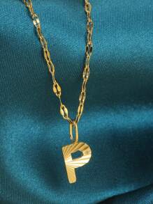 Magic Fish 1個金色不銹鋼唇形項鍊,附有a-z26英文字母吊墜,適用於名字首字母、情人節、新年贈禮 - 金黃色 - 查看 20