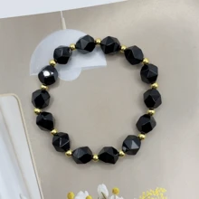 1只精美設計的珠子手鍊,天然黑曜石雕刻珠子,時尚珠子手帶 - 黑色 - 查看 1