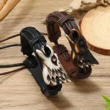 复古森系风格仿古鹰图案简约皮革手链，适合时尚男士 - 老鷹皮手環 - 查看 5