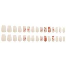 30pcs Wearable Artificial Nail Set, Medium Length, Ballet Style, Sweet & Lovely Butterfly & Flower Design, Nail Art For Fingers X-188-109 - Pink - View 3