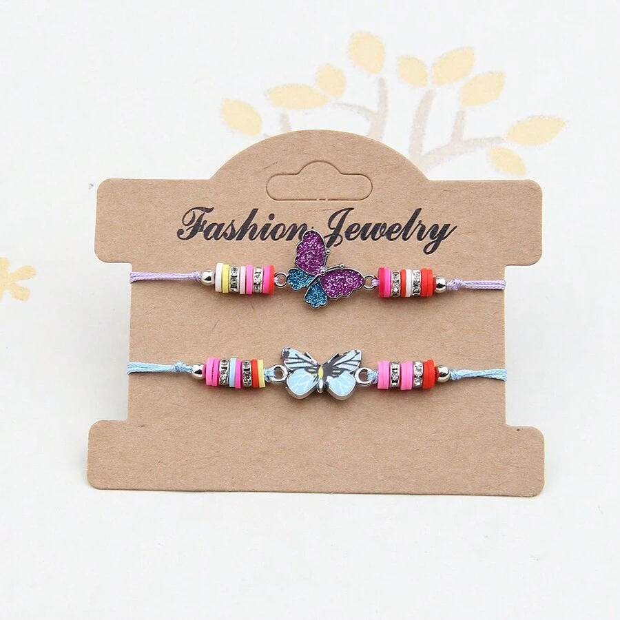 2pcs Kids' Cute Butterfly Charm Bracelets - Blue - View 1