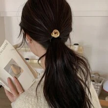 1pc Women's Simple & Versatile Elastic Hair Tie With Twisted Metallic Ring & High Stretch - Multicolor - View 2