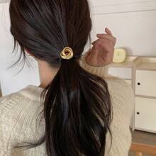 1pc Women's Simple & Versatile Elastic Hair Tie With Twisted Metallic Ring & High Stretch - Multicolor - View 1