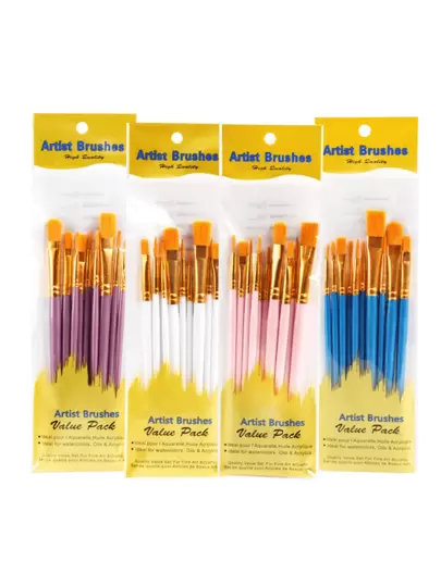 60pcs/10pcs Plastic Handle 10pcs Oil Painting Brush Set, Painting Watercolor Hand-Painted Fine Art Brush Set