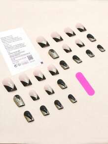 24pcs/Set Cartoon Butterfly Shaped Short Square Press-On Nail Stickers, Nail Art Supplies