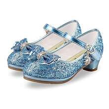 Girls Princess Shoes Sequins Sweet Bows High Heels Wedding Party Dress Shoes Dance Bright Diamond Cosplay Christmas Festival Shoes Pink Blue Purple Gold Silver - 藍色 - 查看 5