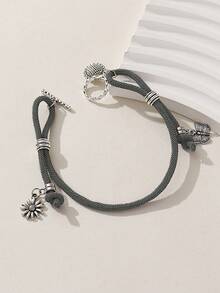 1入組diy時尚鄉村風格向日葵蝴蝶裝飾垂墜手鍊手工情侶手鍊,適用於情人節,約會,派對,夜店,日常穿著 - 向日葵蝴蝶手鍊 - 查看 11