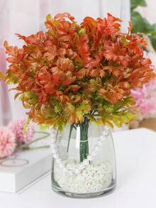 2捆12.6英寸仿真草綠色人工植物,含菊花和葉子,適用於戶外花園、婚禮、園藝裝飾、派對裝置。每束含有15片菊花葉,抗uv和不褪色 - 橘紅色 - 查看 1