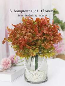 2捆12.6英寸仿真草綠色人工植物,含菊花和葉子,適用於戶外花園、婚禮、園藝裝飾、派對裝置。每束含有15片菊花葉,抗uv和不褪色 - 橘紅色 - 查看 3