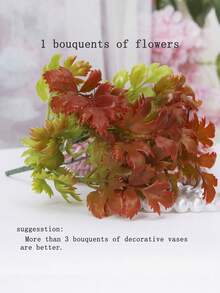 2捆12.6英寸仿真草綠色人工植物,含菊花和葉子,適用於戶外花園、婚禮、園藝裝飾、派對裝置。每束含有15片菊花葉,抗uv和不褪色 - 橘紅色 - 查看 4