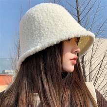 女士高級羊毛桶帽,保暖時尚,可遮住臉部,適合日常穿搭 - 白色 - 查看 3