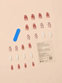 24入組長棺材形假指甲，內含1pc指甲文件和1張壓克力指甲貼片，指甲美甲用品 - 彩色 - 查看 2