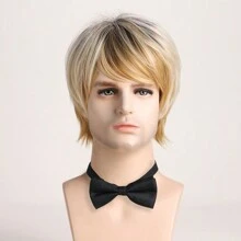 男士時尚&自然&酷炫10吋淺金色假髮帶瀏海,適用於日常使用 - 彩色 - 查看 2