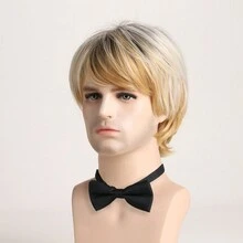 男士時尚&自然&酷炫10吋淺金色假髮帶瀏海,適用於日常使用 - 彩色 - 查看 4