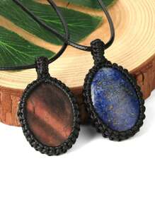 1個橢圓自然石項鍊水晶項鍊,繩套裝自然石英項鍊,適用於女士男士編織靈性飾品 - Necklace - 查看 4