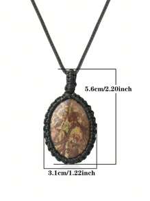 1個橢圓自然石項鍊水晶項鍊,繩套裝自然石英項鍊,適用於女士男士編織靈性飾品 - Necklace - 查看 5