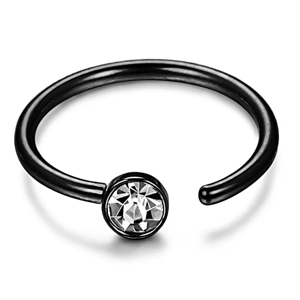 20G Stainless Steel Nose Rings For Woman Hoop Nose Ring Earring CZ Body Ear Piercing Jewelry - Black - View 1