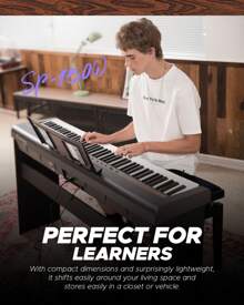 Starfavor SP-150W With Stand Digital Piano,88 Key Weighted Keyboard With Hammer Action,2x30W Speakers,Triple Pedal,Piano 88 Keys With Wood Grain Pattern Portable Electric Piano Keyboard For Beginners - 黑色 - 查看 3