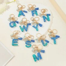 1入新款女士鑰匙扣,漸變藍色字母、水晶、閃粉、蝴蝶、流蘇吊飾,適用於情人節和聖誕紀念品或diy禮物 - 彩色 - 查看 1