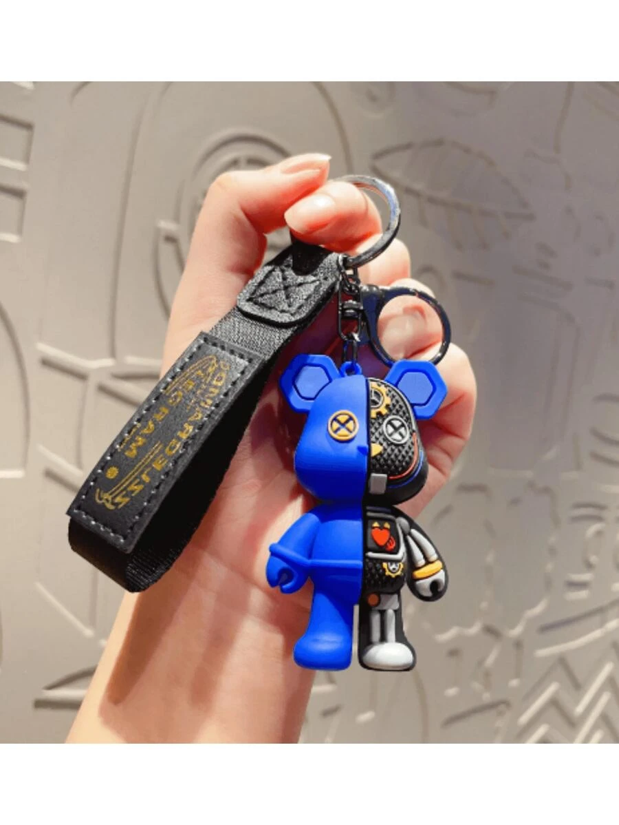 1pc Creative Cartoon Mechanical Bear Keychain/Elegant Keyring, Suitable For Bag/Car Decoration, Personalized Ins Style, 1pc Cute Cartoon Design, Screaming Bear Keychain Decor, Suitable For Women Daily Use, Keychain Pendant, School Supplies, Teacher Gift, Back To School Teacher Accessory - Blue - View 1