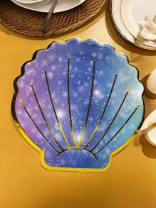 10pcs 7in/9in Disposable Dinner Plates, Hot Stamping Blue Purple Gradient Shell-Shaped Paper Plates, Suitable For Birthday, Wedding, Bridal Shower, And Other Themed Parties And Daily Use - Multicolor - View 3