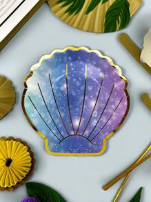 10pcs 7in/9in Disposable Dinner Plates, Hot Stamping Blue Purple Gradient Shell-Shaped Paper Plates, Suitable For Birthday, Wedding, Bridal Shower, And Other Themed Parties And Daily Use - Multicolor - View 4