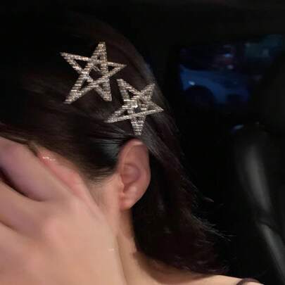 1个星形发夹，适用于侧刘海和碎发，五角星发夹，鳄鱼夹，女士街头金色头饰，y2k爪夹，发爪，发卡，学习用品，发饰