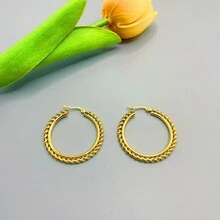 European And American Simple Design Twisted Rope Texture Retro Earrings - Gold - View 6