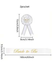 2pcs/Set Bride To Be Set, Groom & Bride Wedding Party Sash And Badge, Bachelorette Shower Decoration Accessory - White - View 3