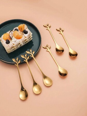 1/3/5/10/20件不锈钢叶子设计勺子，创意金色咖啡搅拌勺，多功能蛋糕、甜点和日常使用勺子，学校用品