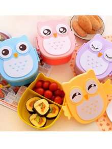 1 Piece Owl Lunch Box, Cartoon Plastic Portable Animal Shape Lunch Box For School - Blue - View 4