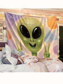 1pc Colorful Polyester Tapestry With Alien Astronaut Design, Perfect As Party Decor Or Outdoor/Home Wall Hanging With Free Installation Kit - Multicolor - View 8
