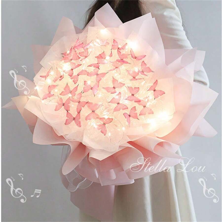 Bộ 33 bó hoa bướm thủ công tự làm, quà tặng cao cấp cho ngày lễ tình nhân hoặc sinh nhật bạn gái - Hồng - Xem 1