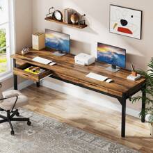 Tribesigns 78.7" Extra Long Computer Desk, [Double Desk] [2 Drawers], Two Person Desk Large Executive Office Desk, Writing Table Study Desk For Home Offic - Brown - View 4