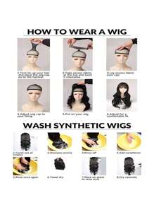 藍色黑色長直桶狀頭合成假髮,帶劉海蓬鬆女士蘿莉塔cosplay髮型,適合日常派對 - 藍色 - 查看 10