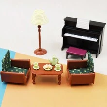 Dollhouse Miniature Living Room Furniture Set With Simulated Sofa, Piano, Tea Set And Dessert Scene Model, Family Toy Decorative Ornament Gift - Piano - View 10