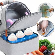 1PC Large Capacity Portable Lunch Bag Zipper Insulated Storage Bag Suitable For Office Work School Beach Reusable Picnic - Grey - View 1