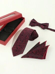 1 bộ/4 cái Nam Sành điệu Đỏ  Cà vạt , Nơ thắt , Hình vuông bỏ túi Và Khuy măng sét Bộ Với Ngực Hộp , Hoàn hảo Đối với Làm Việc  , Dịp & Qủa tặng - Đỏ - Xem 5