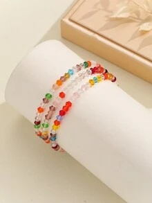 New Arrival 3pcs Random Colorful 4mm Cone Shaped Beaded Glass Crystal Bracelet As Birthday, Festival, Party Gift - Multicolor - View 1
