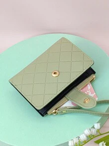 可愛甜美柔軟的大學氣息純色時尚影印短款手提包,開學季拉鍊學生錢包 - 綠色 - 查看 2